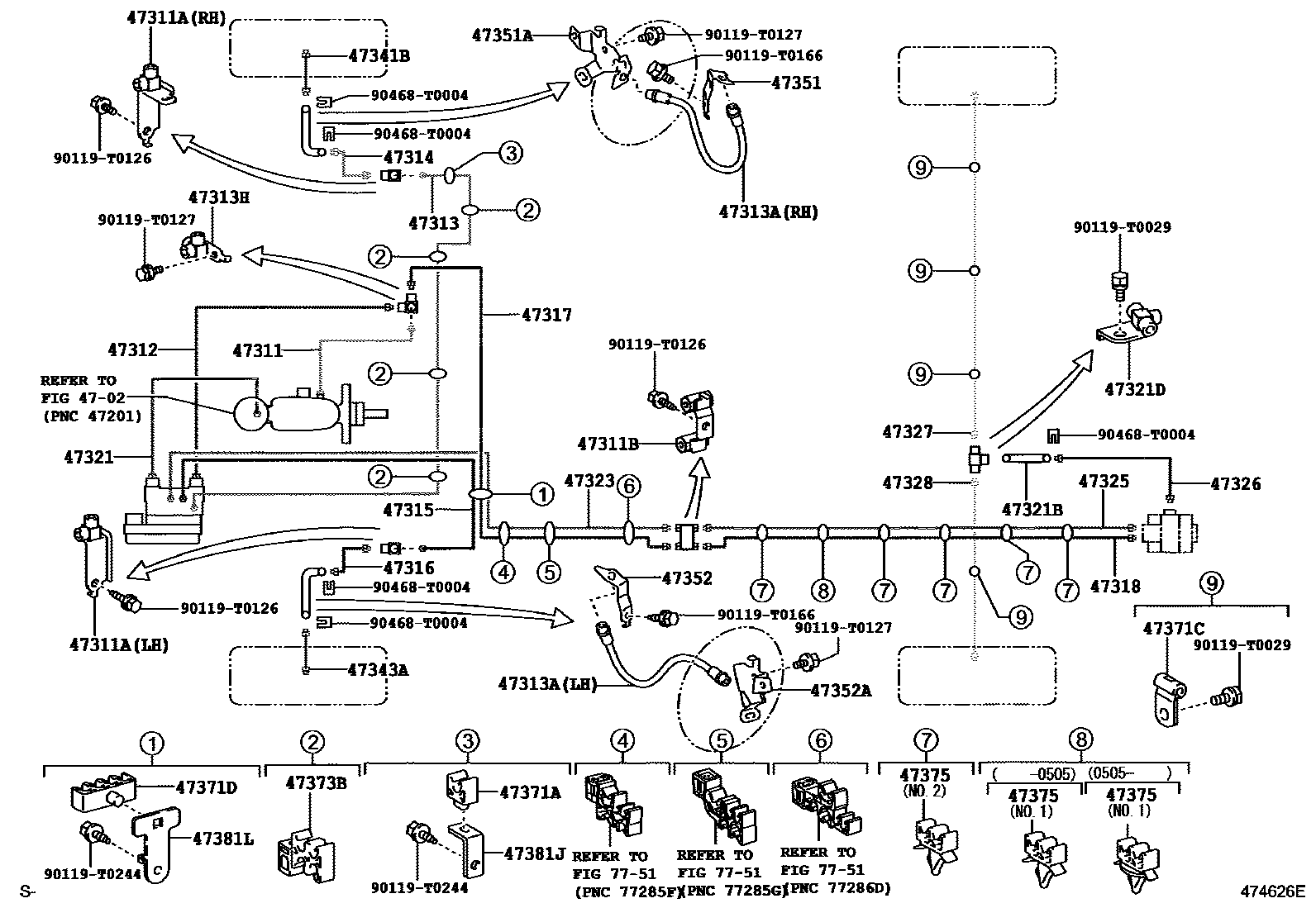 Toyota HILUX 制动配管和卡箍 EPC diagram — 474626E