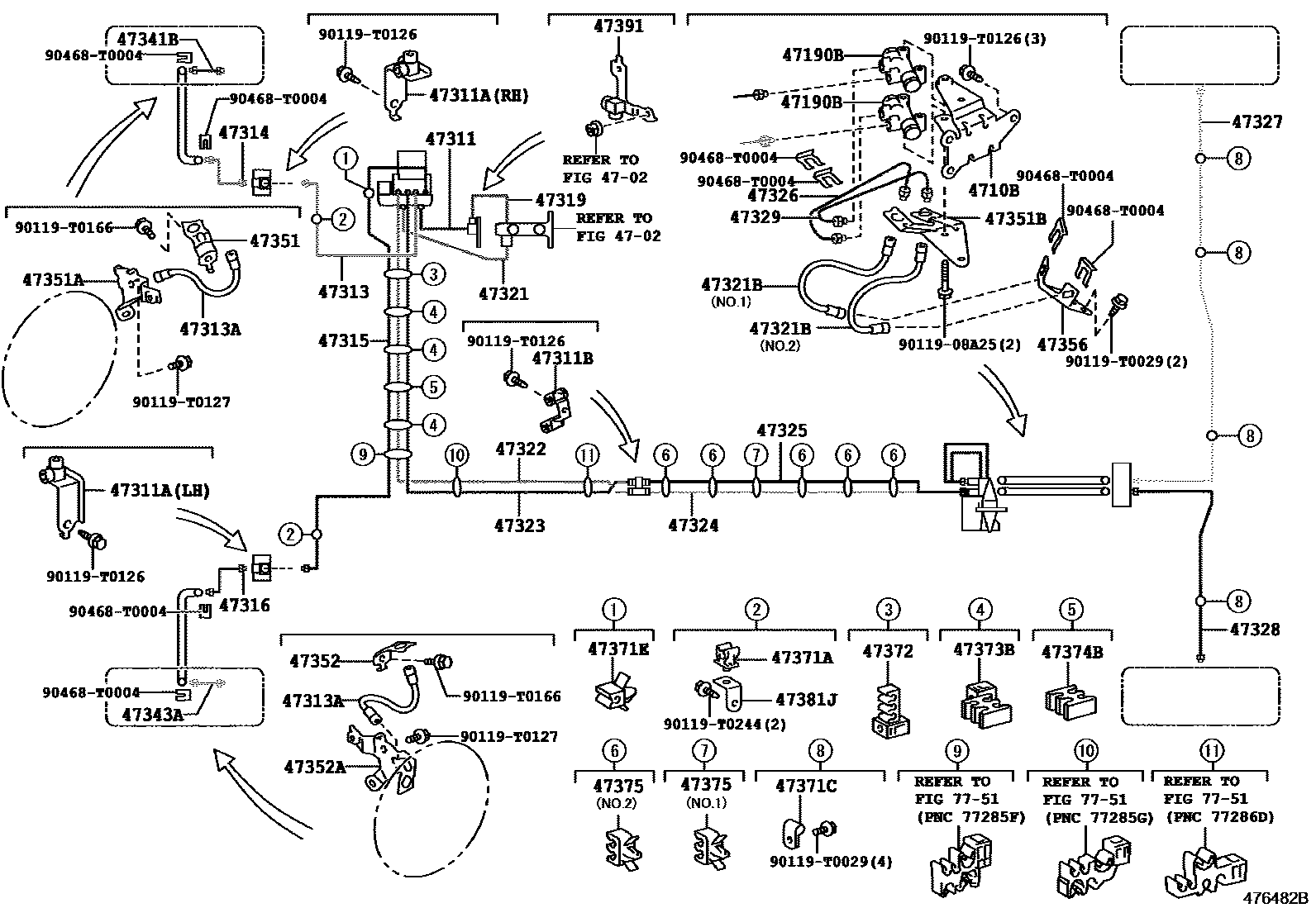 Toyota HILUX 制动配管和卡箍 EPC diagram — 476482B