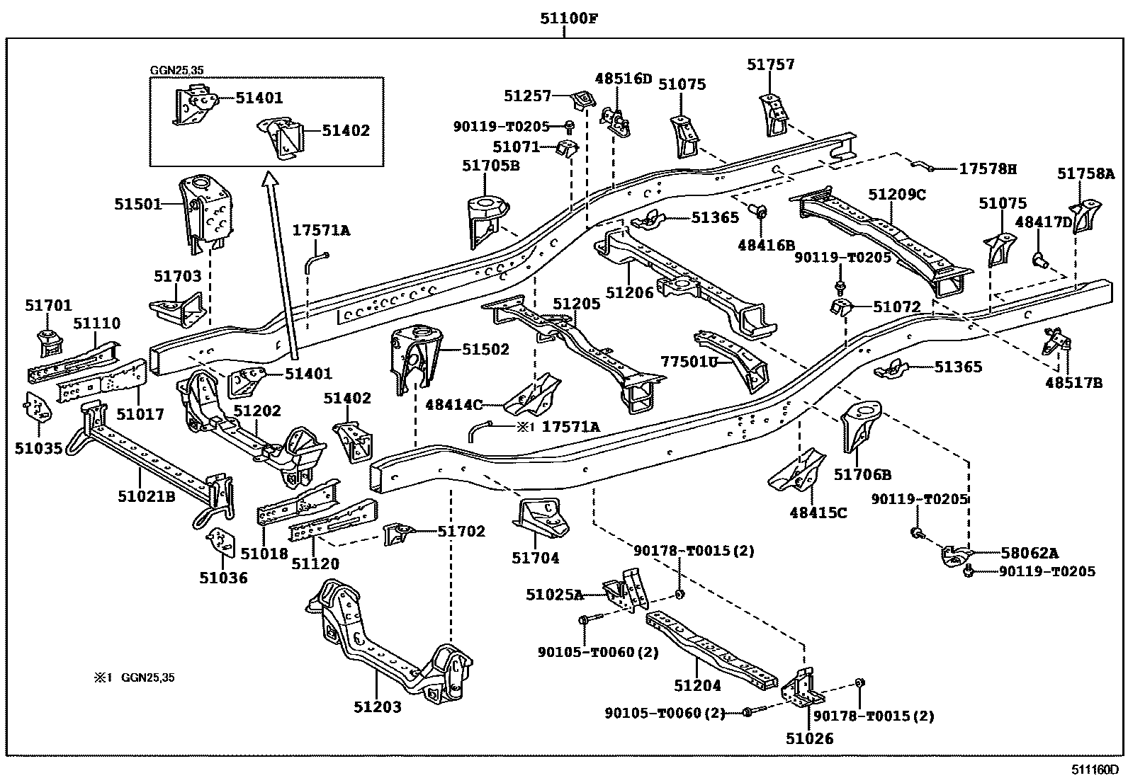 Toyota HILUX 车架 EPC diagram — 511160D