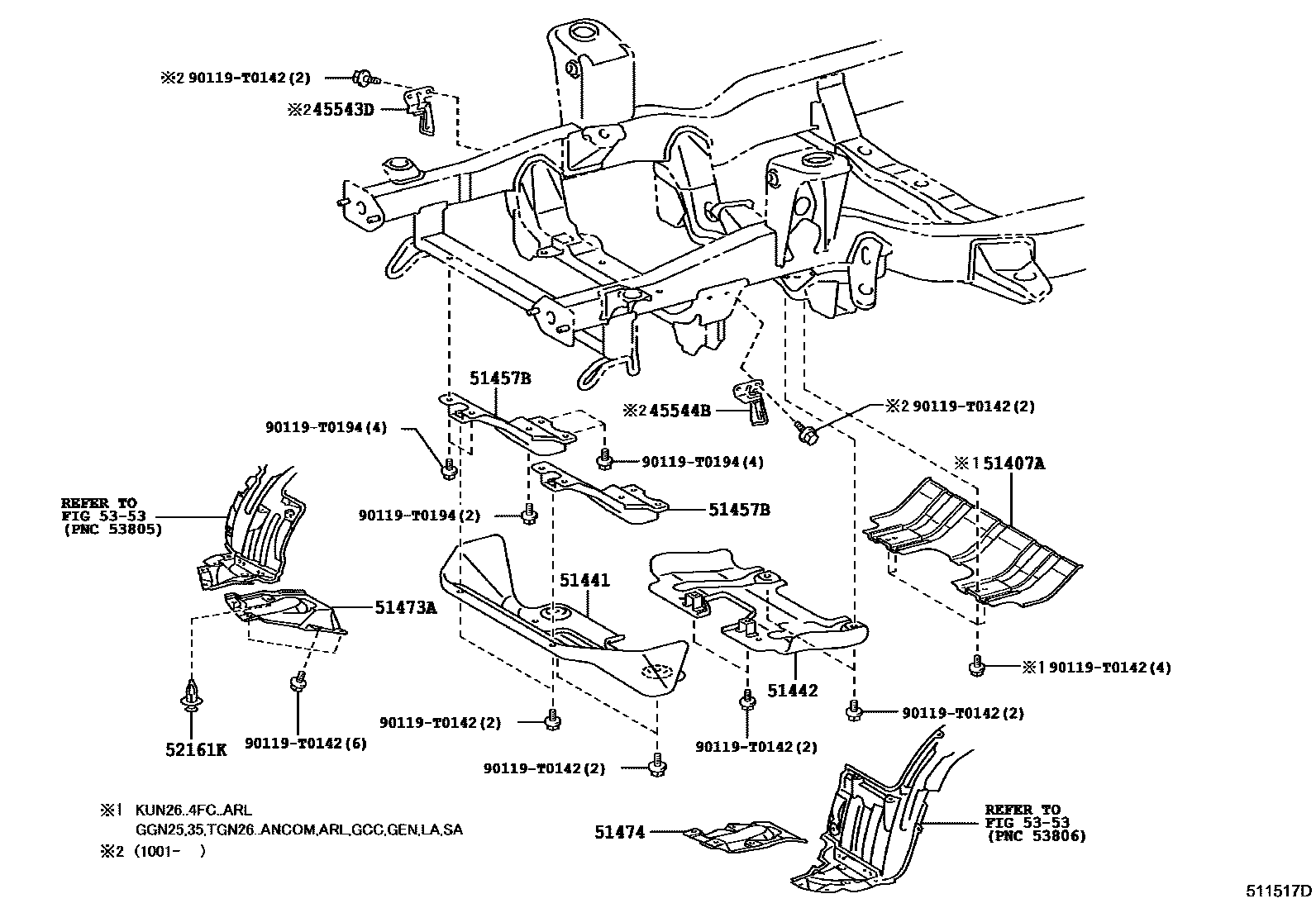 Toyota HILUX 悬架横梁和发动机底罩 EPC diagram — 511517D