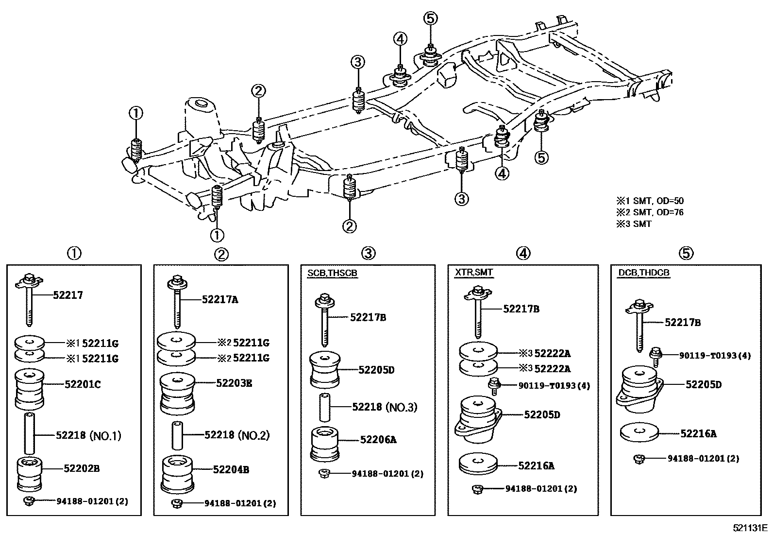 Toyota HILUX 驾驶室悬置和车身悬置 EPC diagram — 521131E