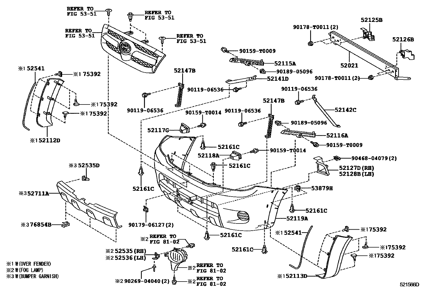 Toyota HILUX 前保险杠及附件 EPC diagram — 521566D