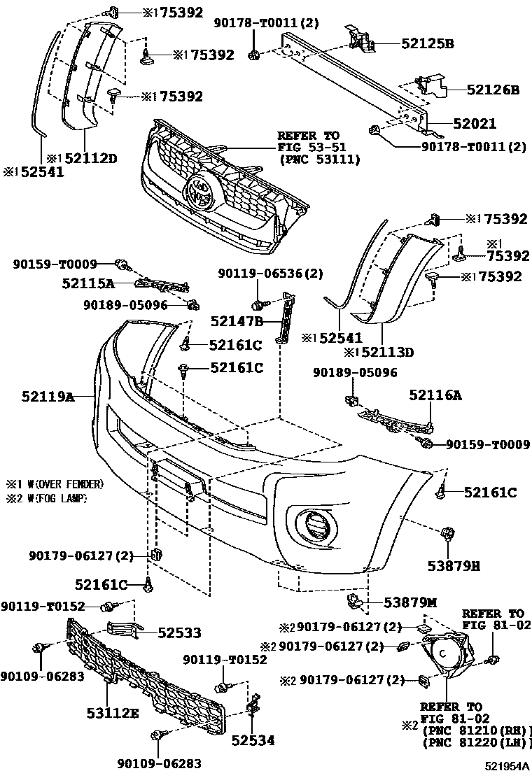 Toyota HILUX 前保险杠及附件 EPC diagram — 521954A