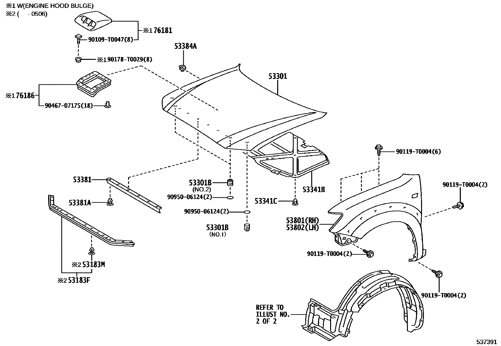 Toyota HILUX 发动机盖和前翼子板 EPC diagram — 537391