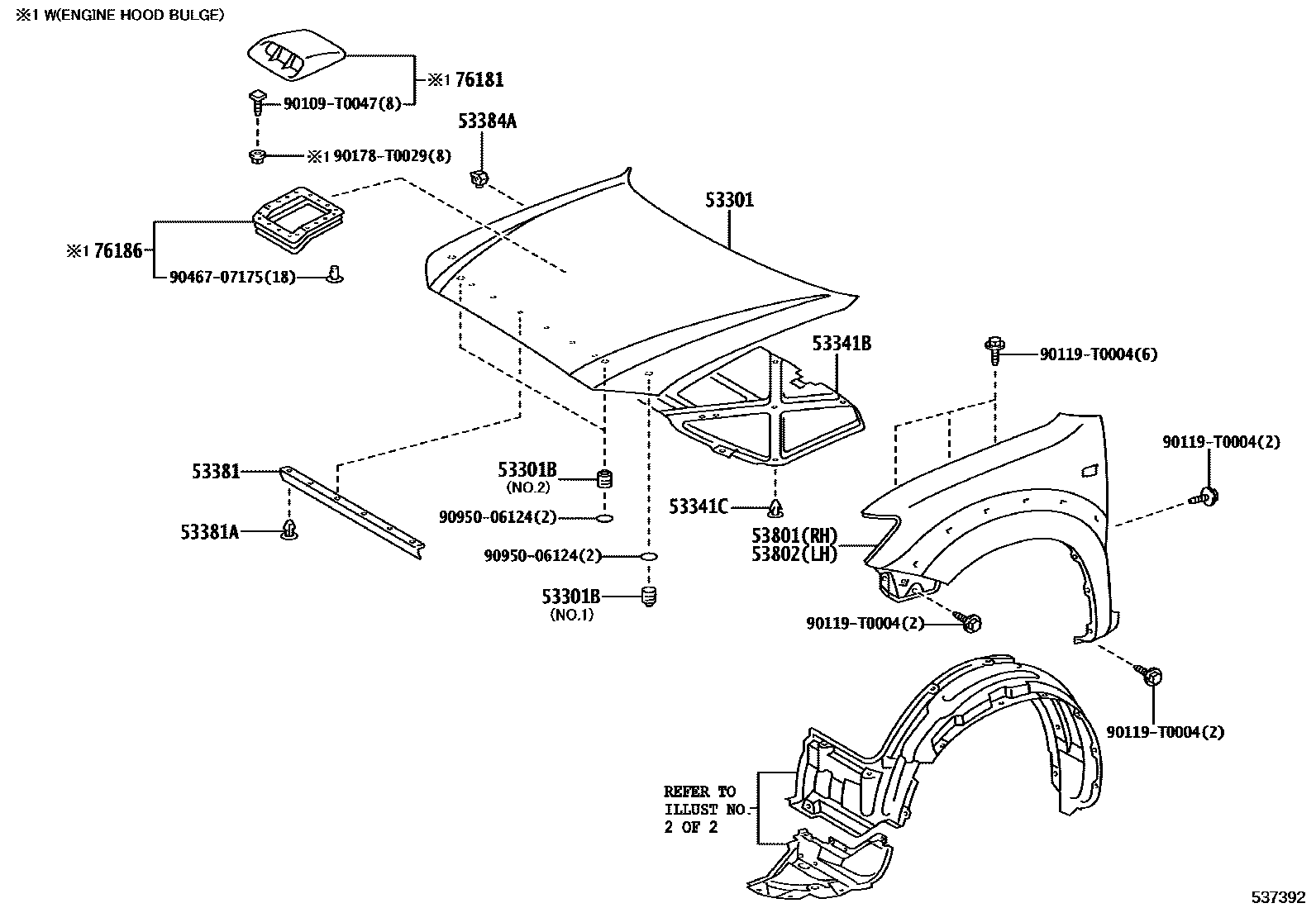 Toyota HILUX 发动机盖和前翼子板 EPC diagram — 537392