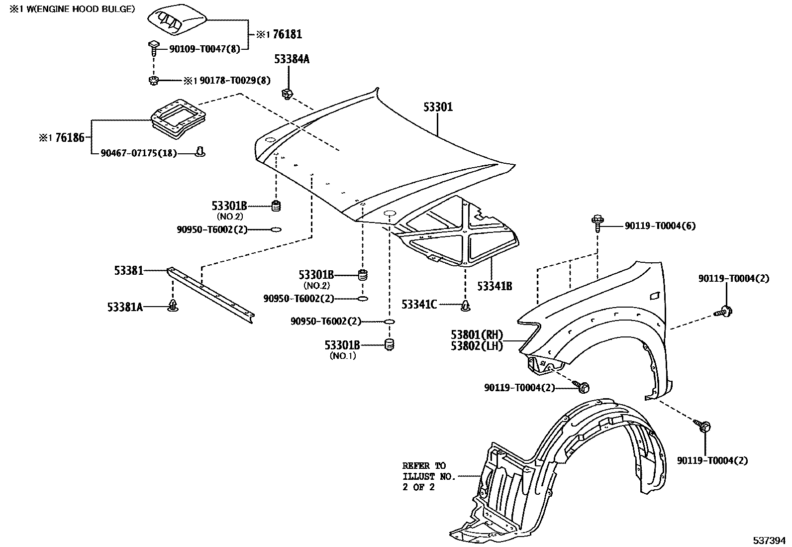 Toyota HILUX 发动机盖和前翼子板 EPC diagram — 537394