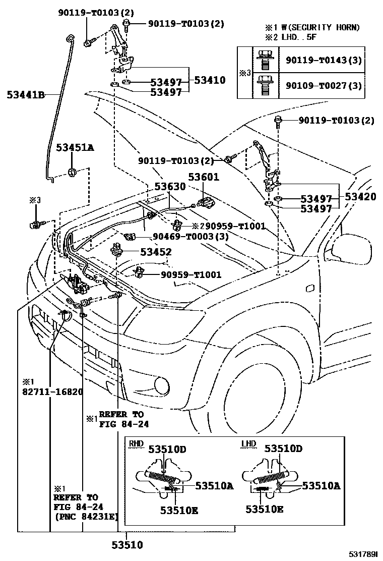 Toyota HILUX 发动机盖锁和铰链 EPC diagram — 531789I
