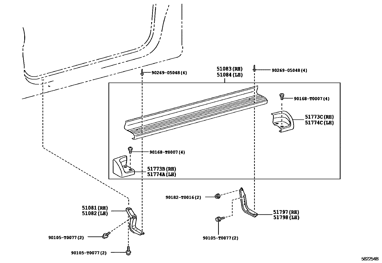 Toyota HILUX 前地板和前地板梁 EPC diagram — 582254B