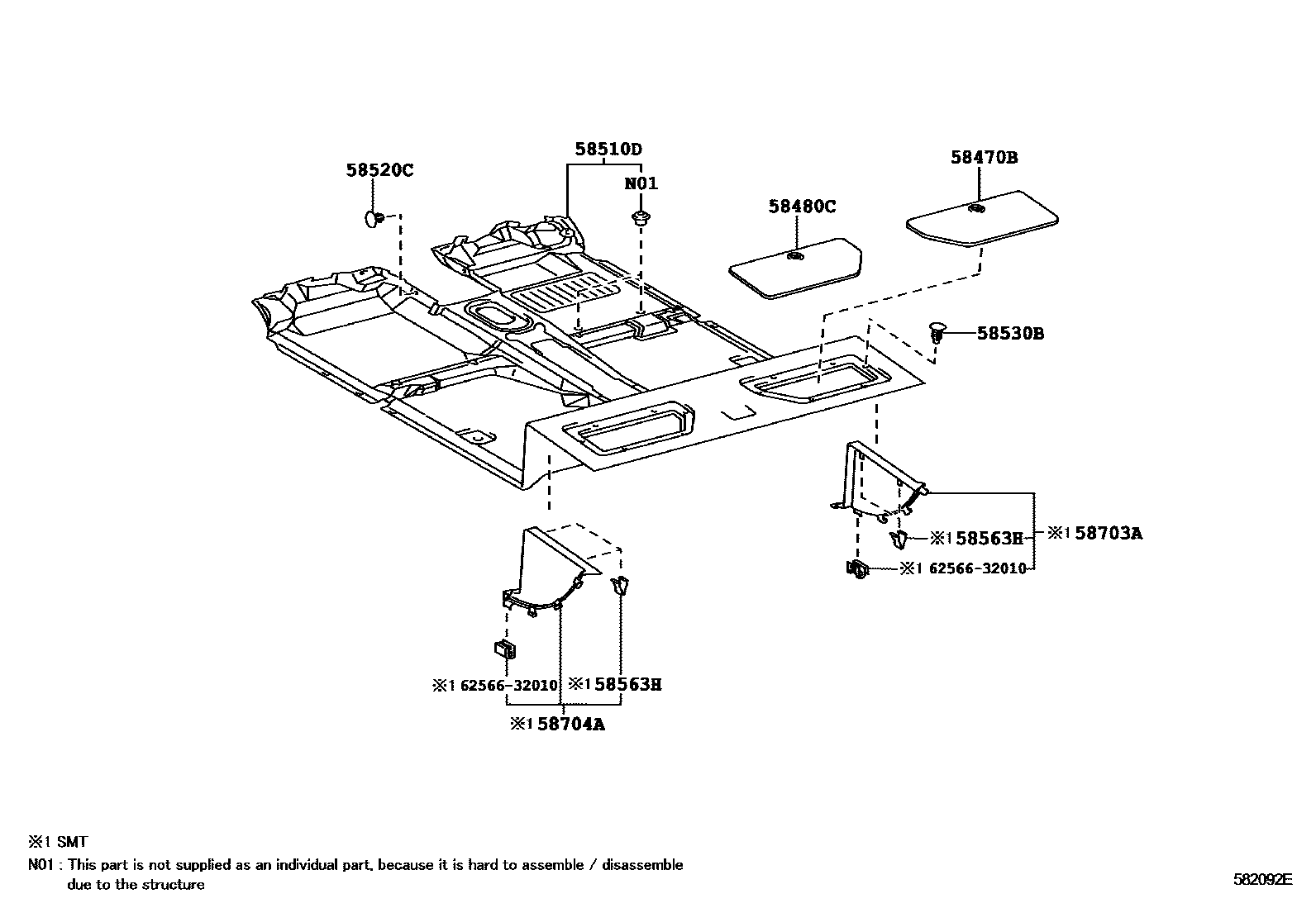 Toyota HILUX 地板垫和消声垫 EPC diagram — 582092E