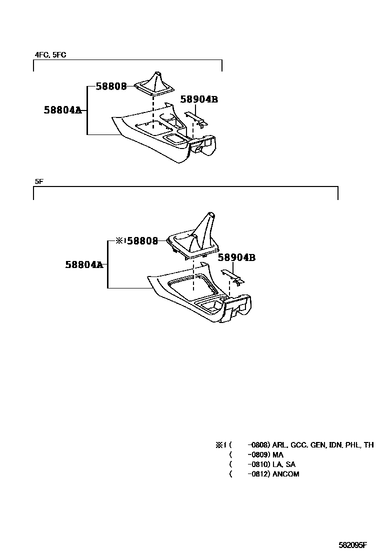 Toyota HILUX 中央扶手箱和支架 EPC diagram — 582095G