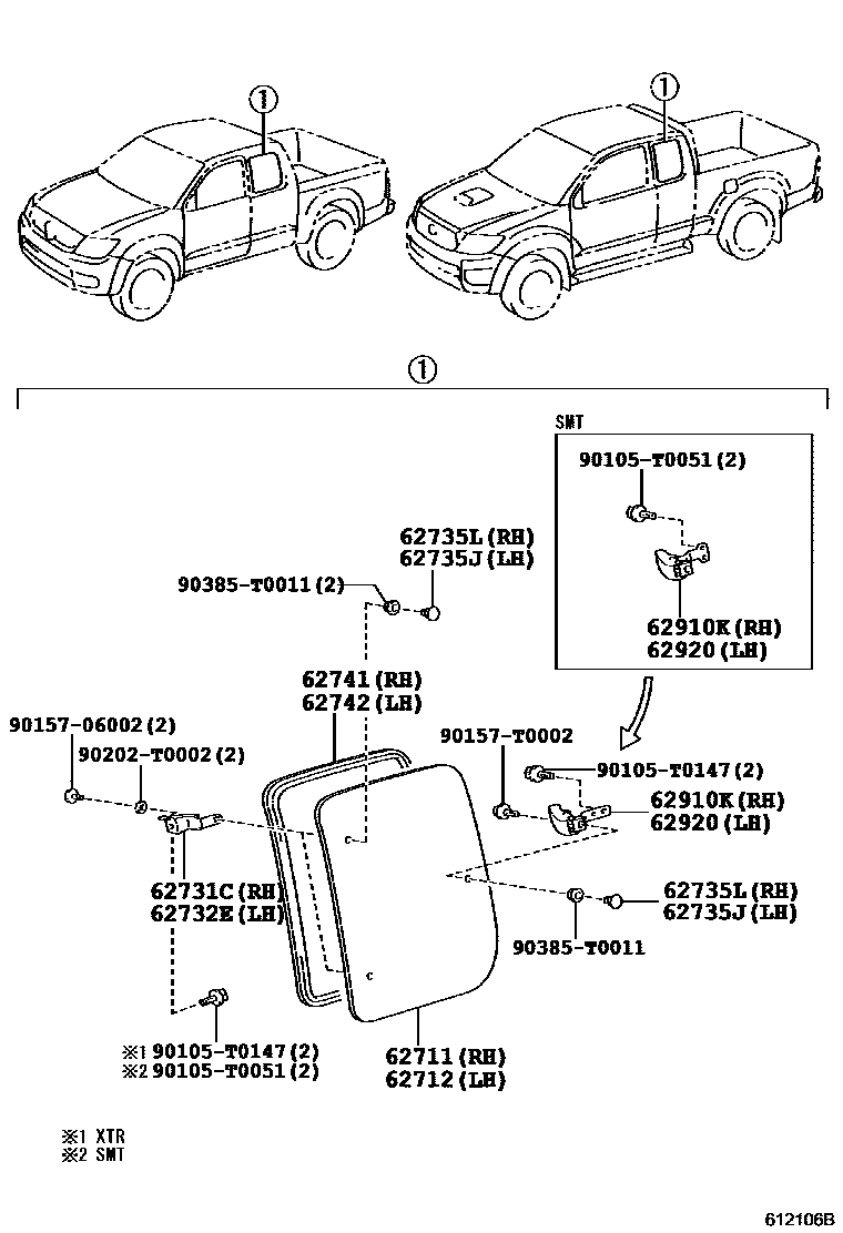 Toyota HILUX 侧窗 EPC diagram — 612106B