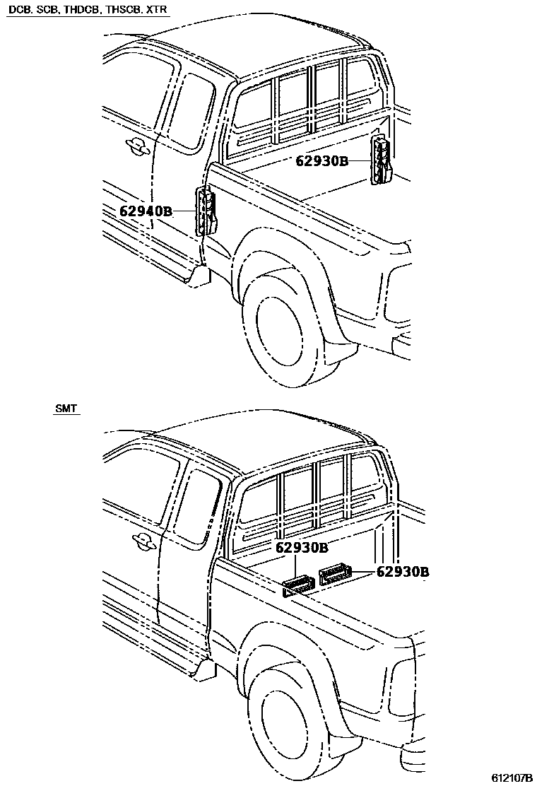 Toyota HILUX 后通风装置和车顶通风装置 EPC diagram — 612107B