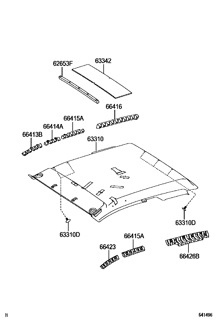 Toyota HILUX 车顶内衬和消声垫 EPC diagram — 641496