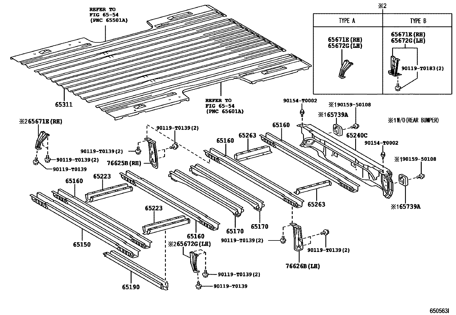 Toyota HILUX 后车身地板和翼子板 EPC diagram — 650563I