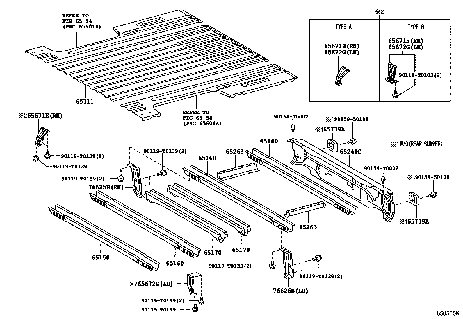 Toyota HILUX 后车身地板和翼子板 EPC diagram — 650565K
