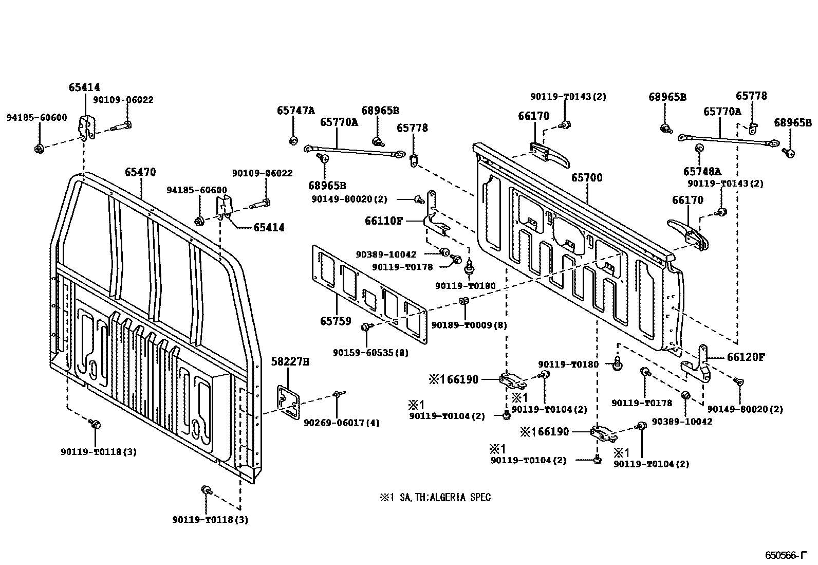 Toyota HILUX 后车身防护架和背门 EPC diagram — 650566F