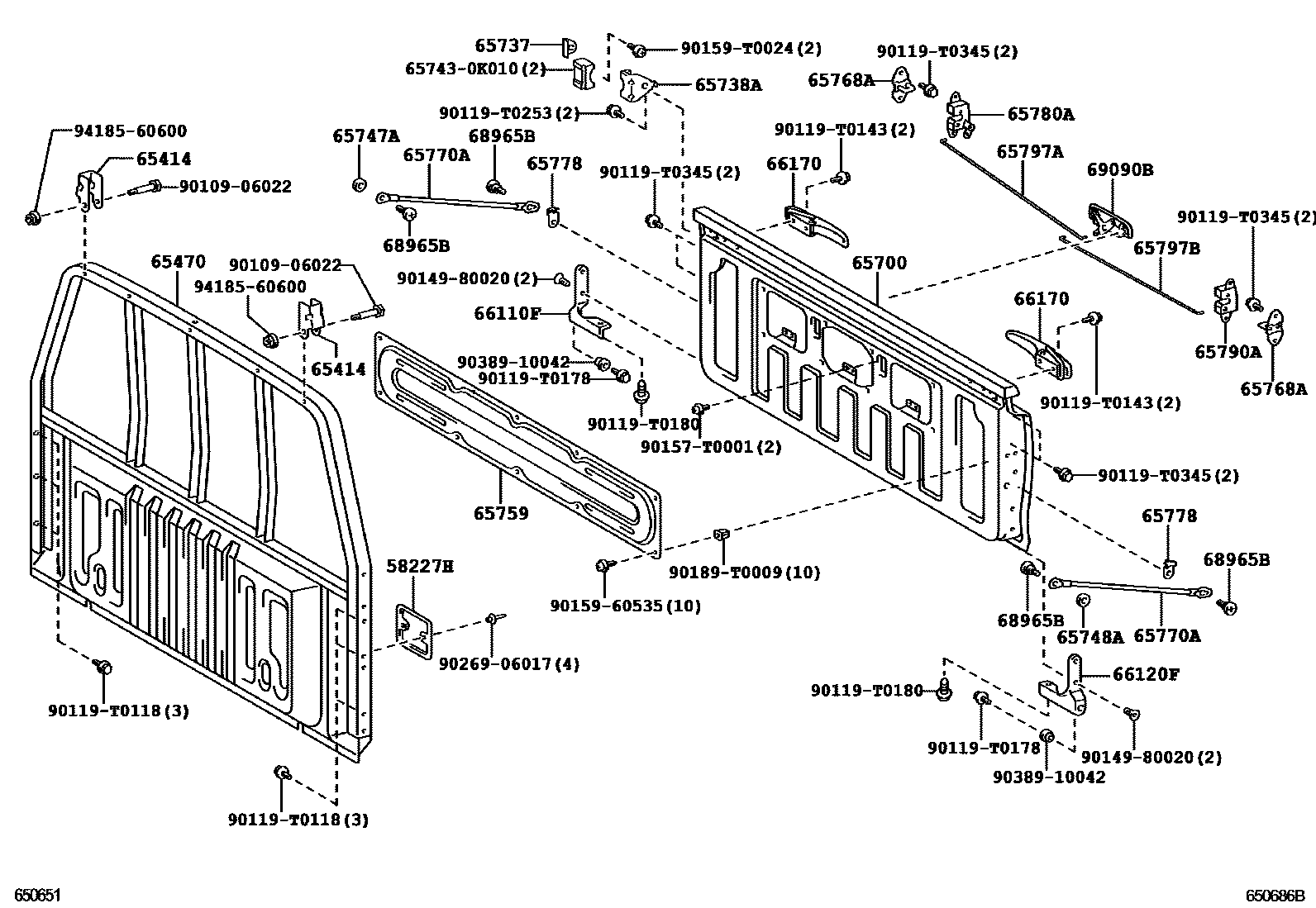 Toyota HILUX 后车身防护架和背门 EPC diagram — 650686B
