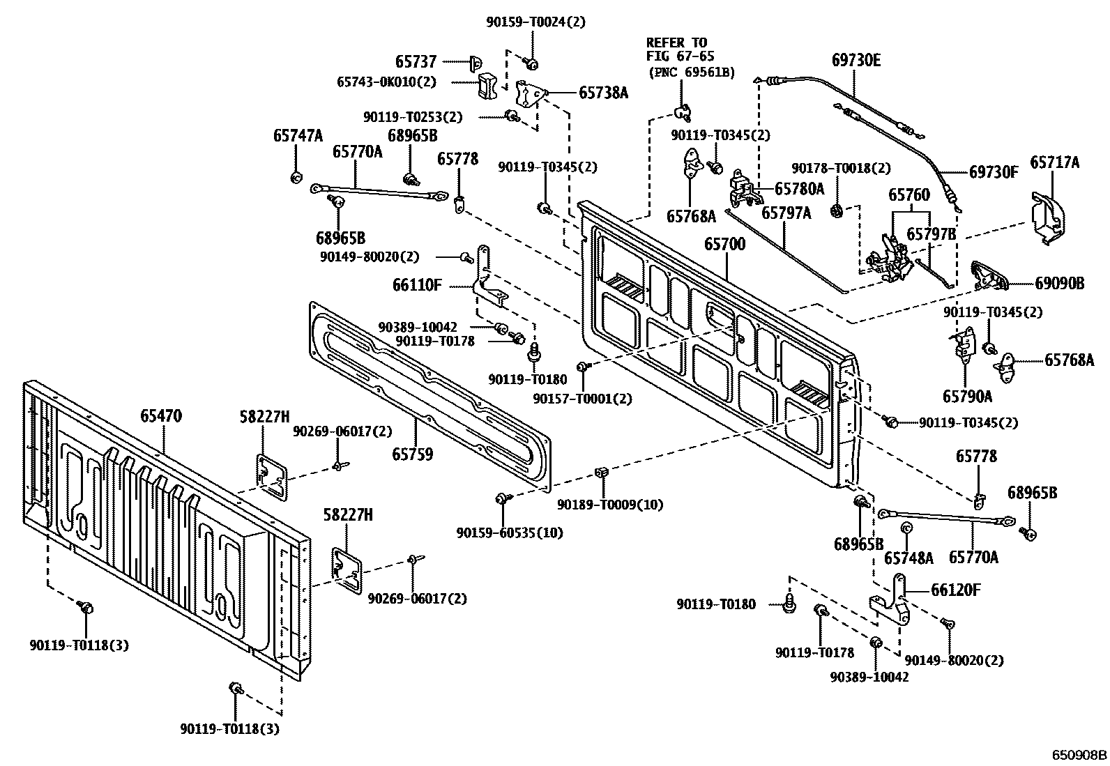 Toyota HILUX 后车身防护架和背门 EPC diagram — 650908B