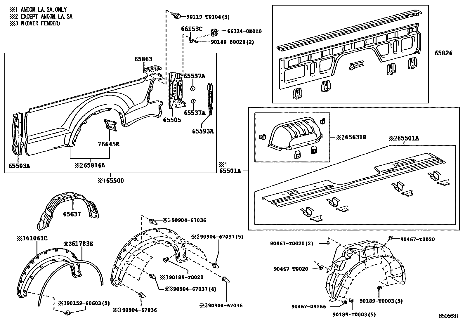Toyota HILUX 后车身侧面板 EPC diagram — 650568T