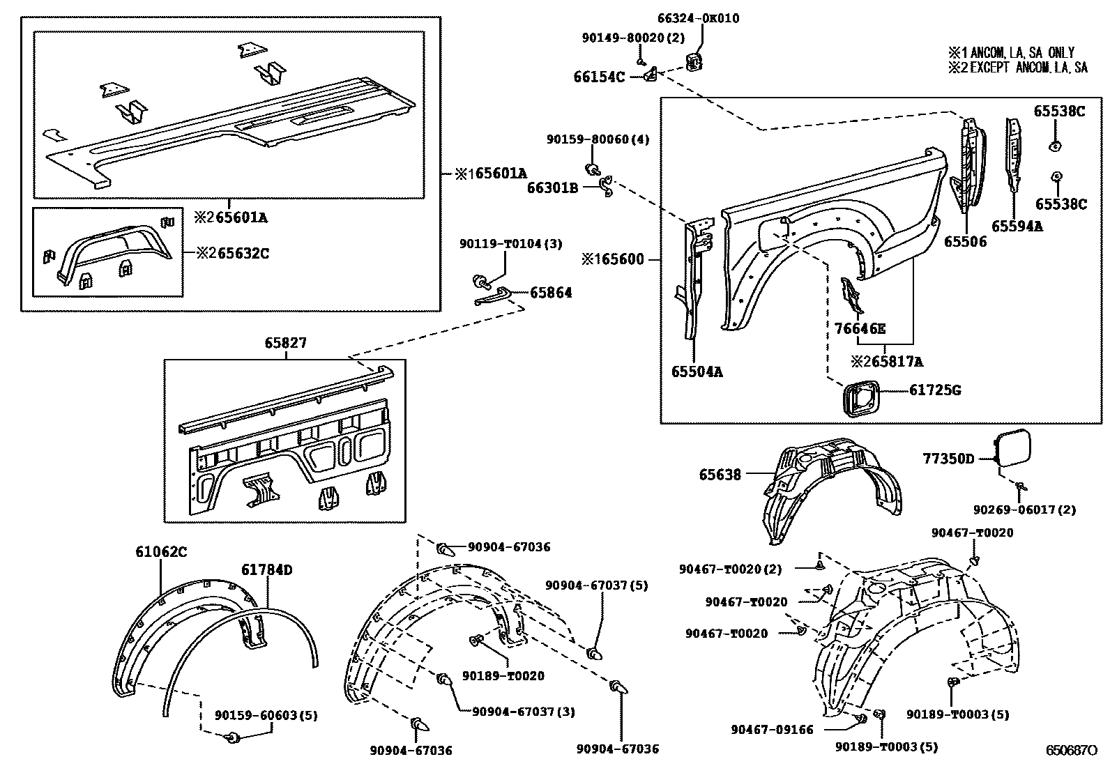 Toyota HILUX 后车身侧面板 EPC diagram — 650687O