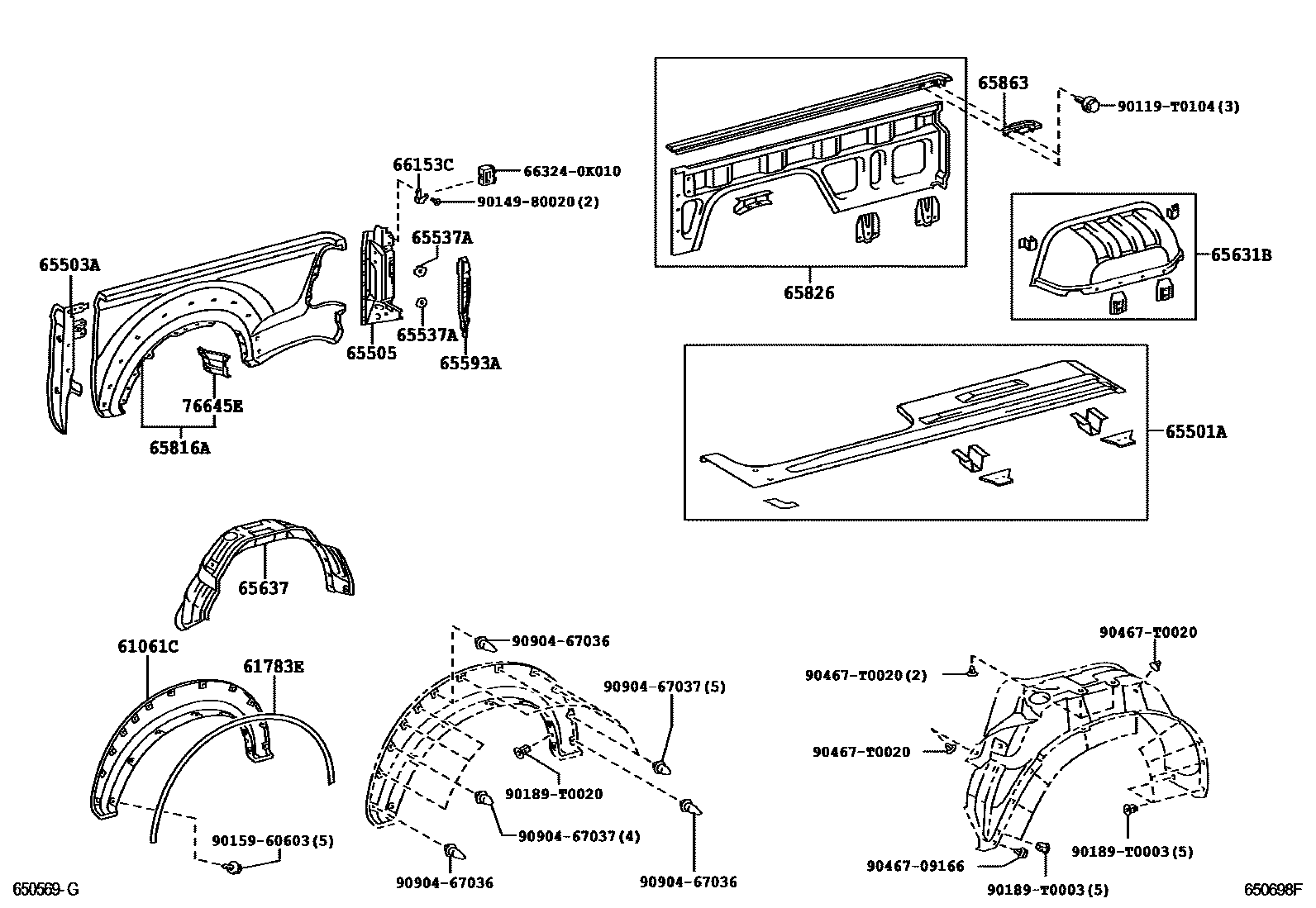 Toyota HILUX 后车身侧面板 EPC diagram — 650698F