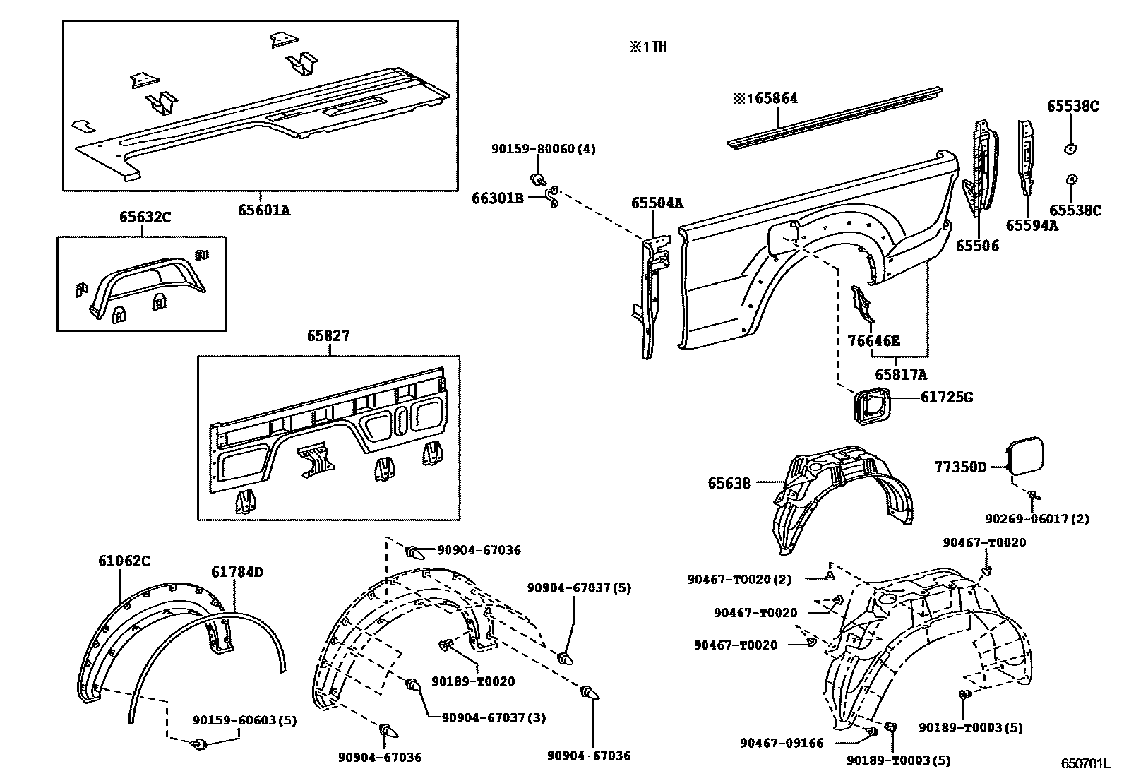 Toyota HILUX 后车身侧面板 EPC diagram — 650701L