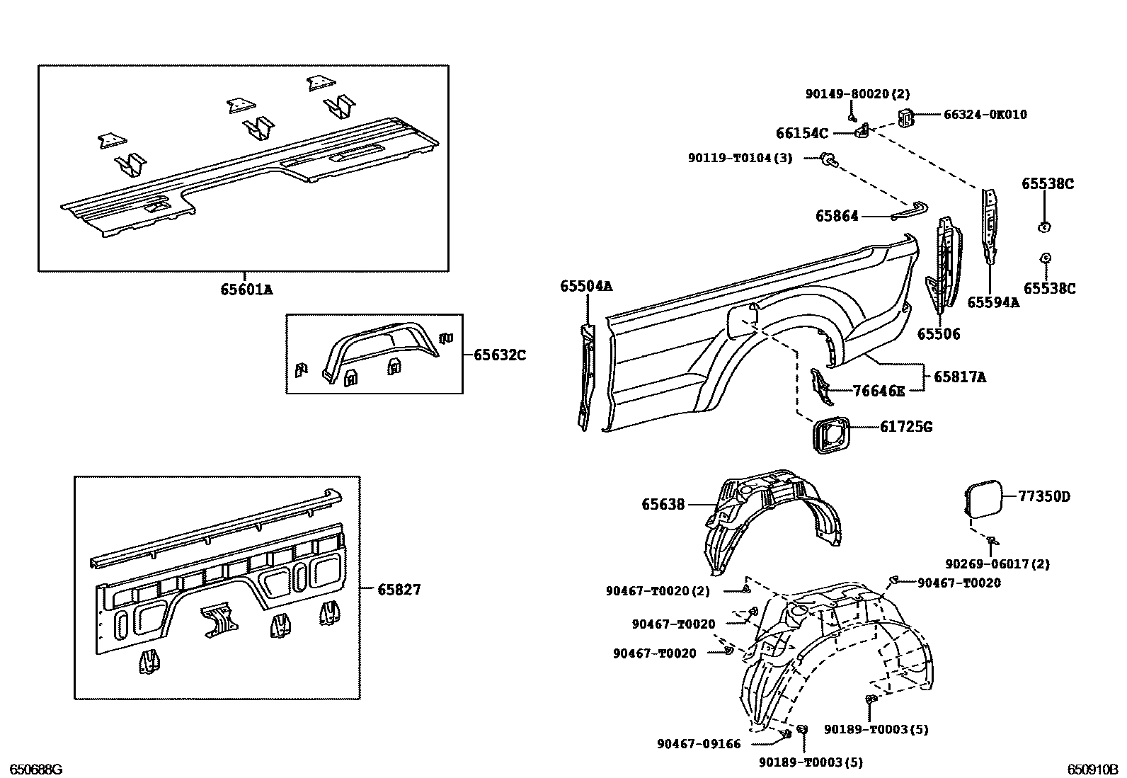 Toyota HILUX 后车身侧面板 EPC diagram — 650910B
