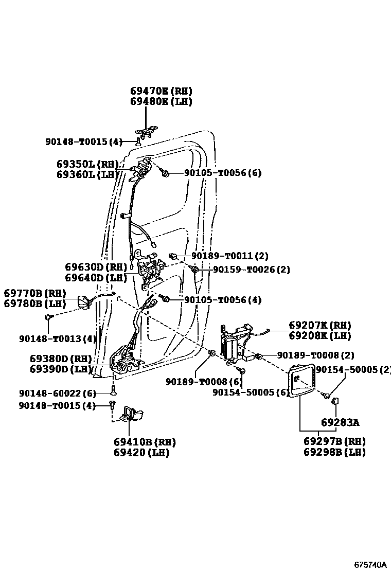 Toyota HILUX 后门锁和后门把手 EPC diagram — 675740A