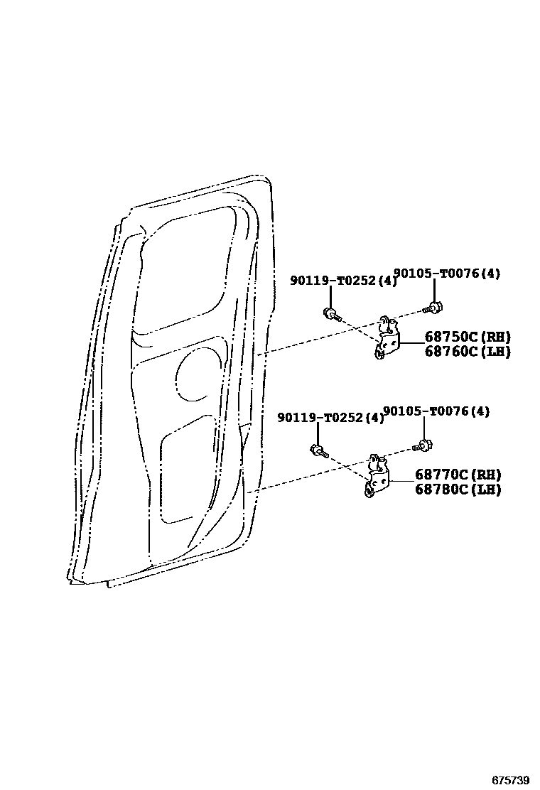 Toyota HILUX 后门车窗升降器和合页 EPC diagram — 675739