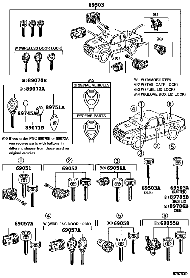 Toyota HILUX 锁芯组件 EPC diagram — 675760D