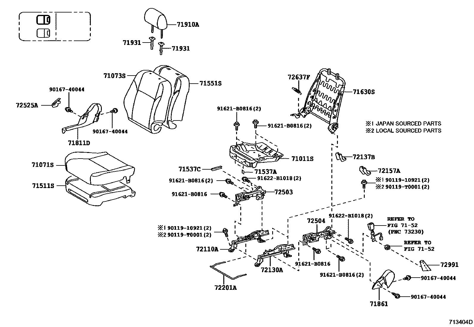 Toyota HILUX 座椅和座椅滑轨 EPC diagram — 713404D