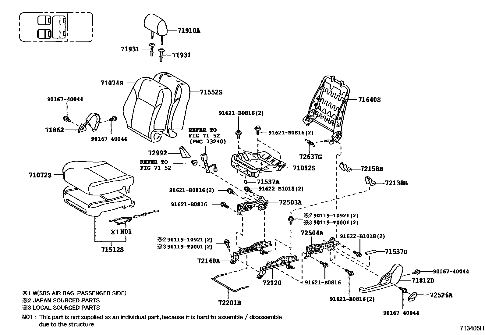 Toyota HILUX 座椅和座椅滑轨 EPC diagram — 713405H
