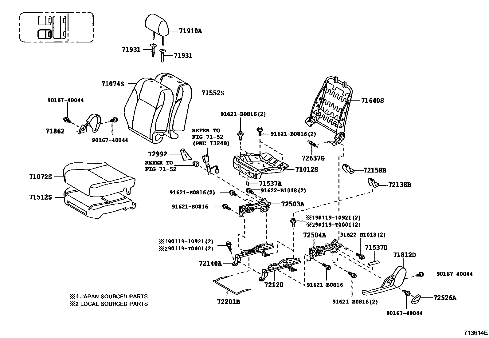 Toyota HILUX 座椅和座椅滑轨 EPC diagram — 713614E