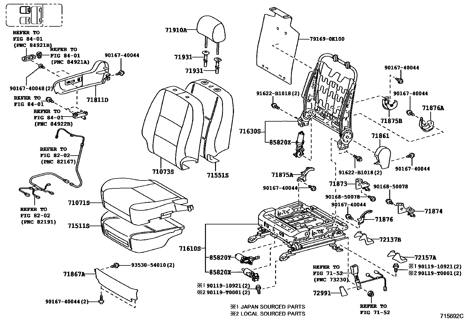 Toyota HILUX 座椅和座椅滑轨 EPC diagram — 715692C