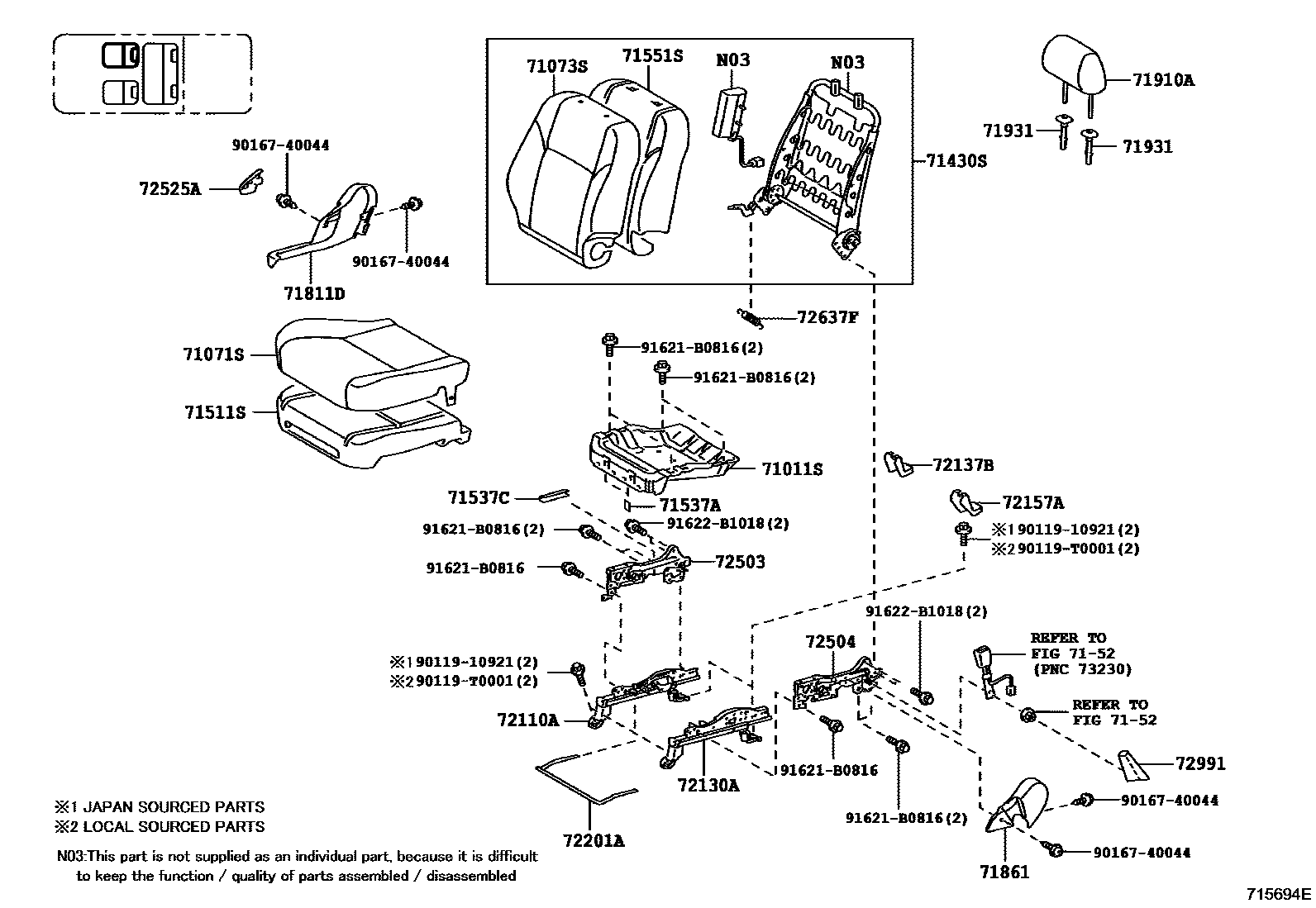 Toyota HILUX 座椅和座椅滑轨 EPC diagram — 715694E