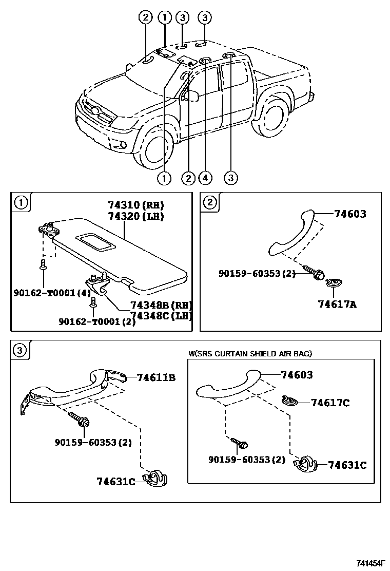 Toyota HILUX 扶手和遮阳板 EPC diagram — 741454F