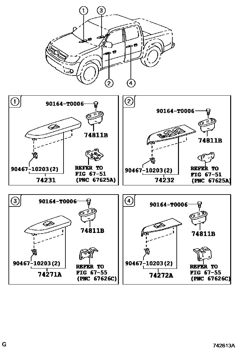 Toyota HILUX 扶手和遮阳板 EPC diagram — 742613A