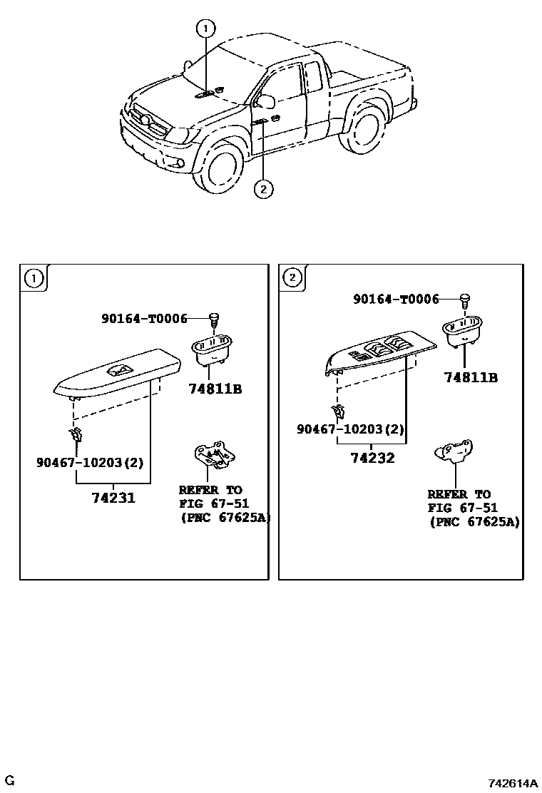 Toyota HILUX 扶手和遮阳板 EPC diagram — 742614A