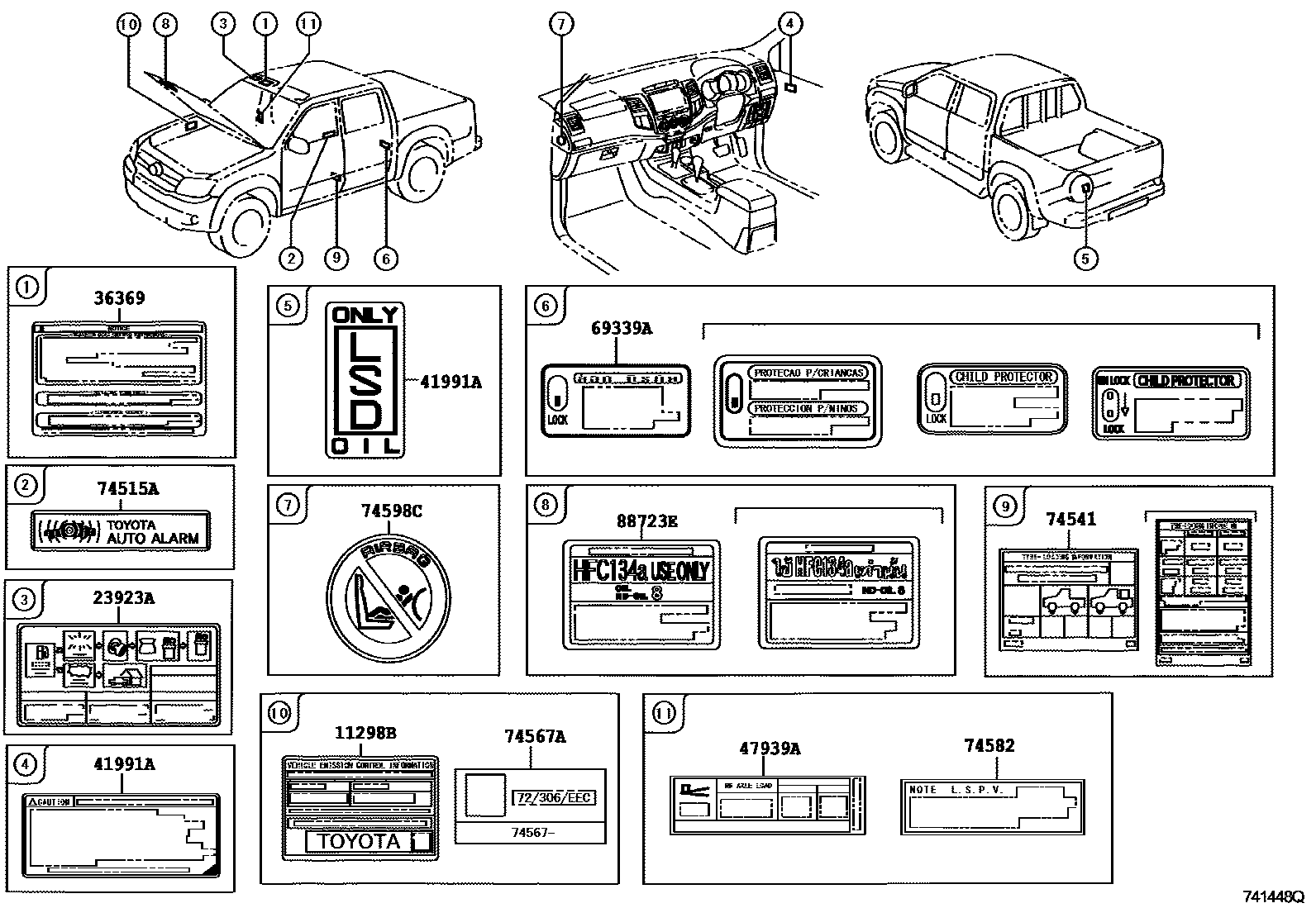 Toyota HILUX warning nameplate EPC diagram — 741448Q