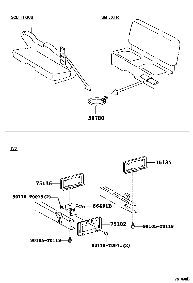 Toyota HILUX 工具箱和牌照支架 EPC diagram — 751408B