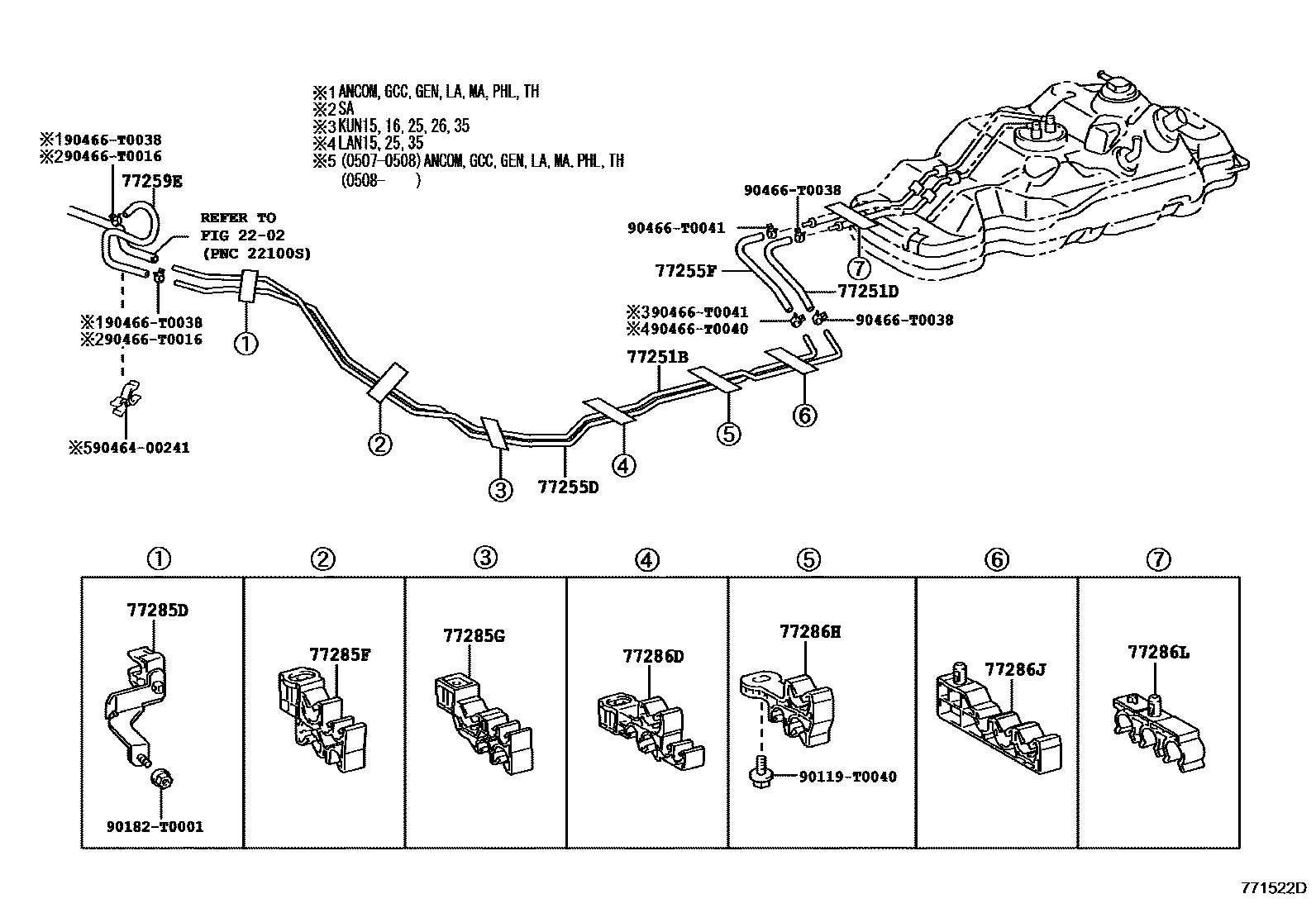 Toyota HILUX 燃油箱和燃油管 EPC diagram — 771522D