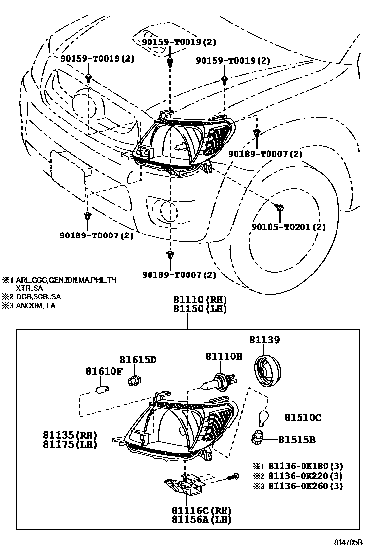 Toyota HILUX Headlamp EPC diagram — 814705B