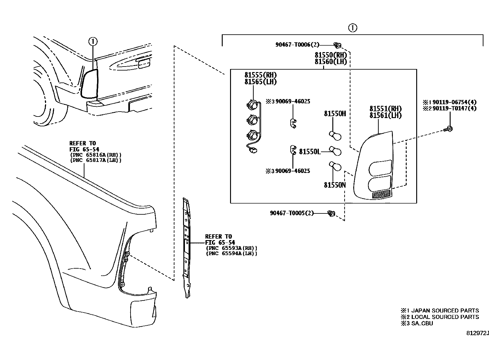 Toyota HILUX 后组合灯 EPC diagram — 812972J