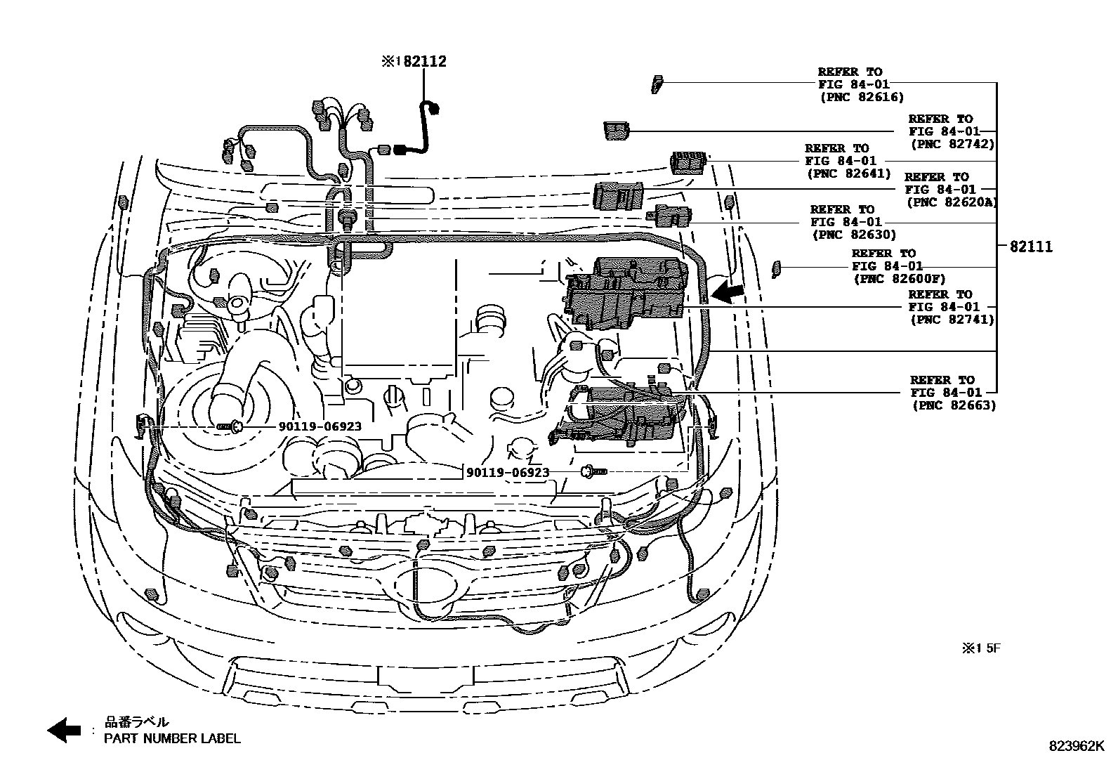 Toyota HILUX 线束和卡夹 EPC diagram — 823962K