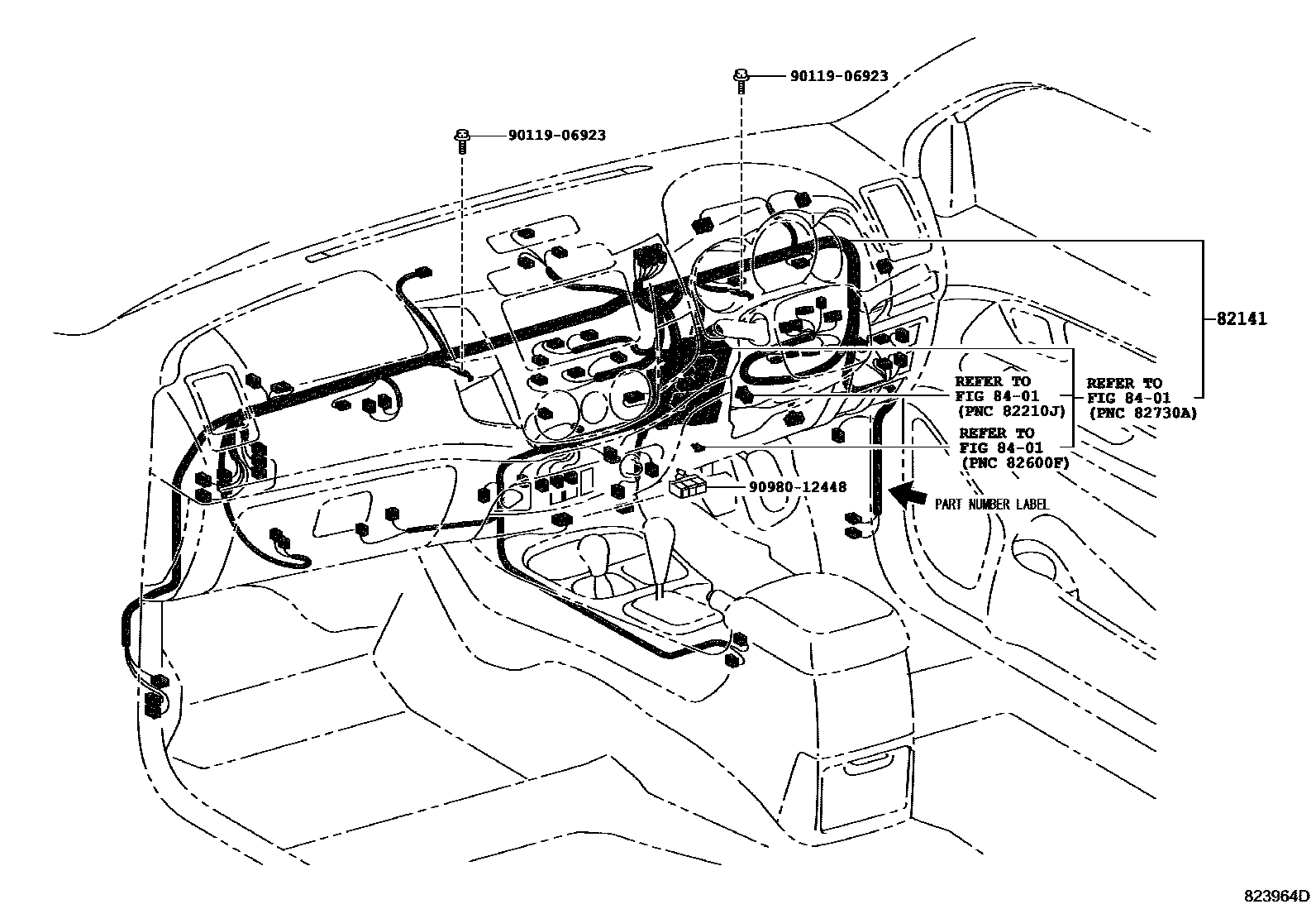 Toyota HILUX 线束和卡夹 EPC diagram — 823964D