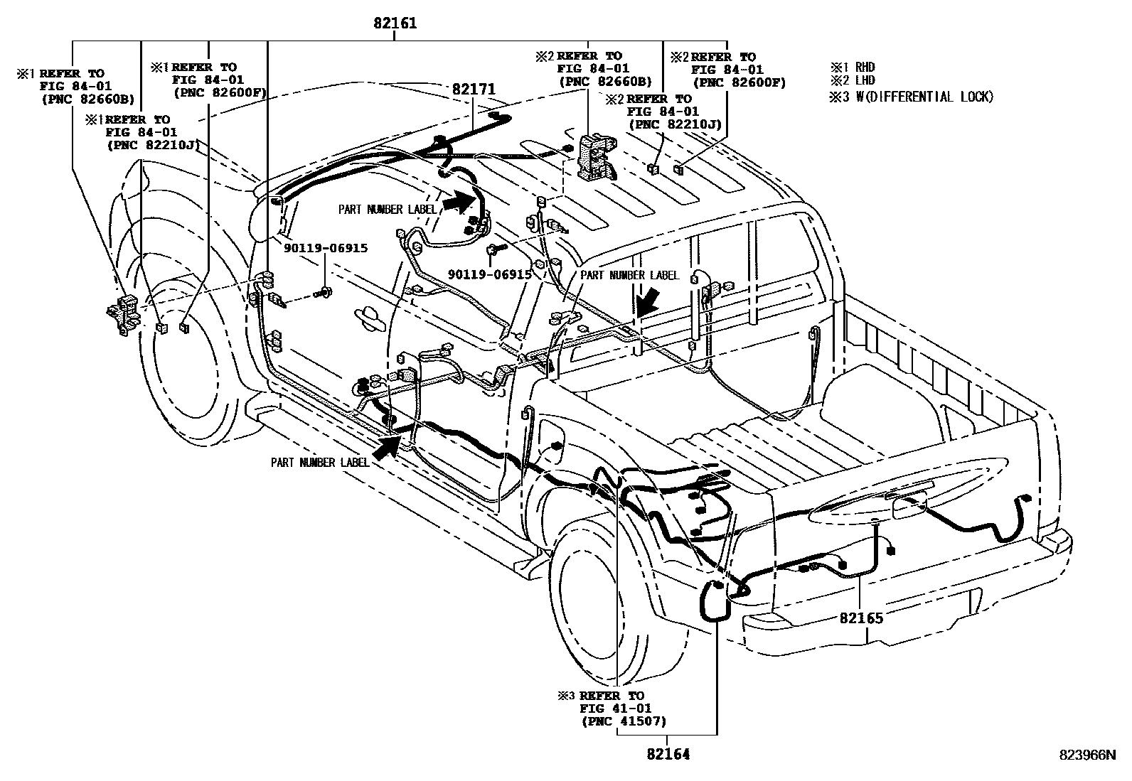 Toyota HILUX 线束和卡夹 EPC diagram — 823966N