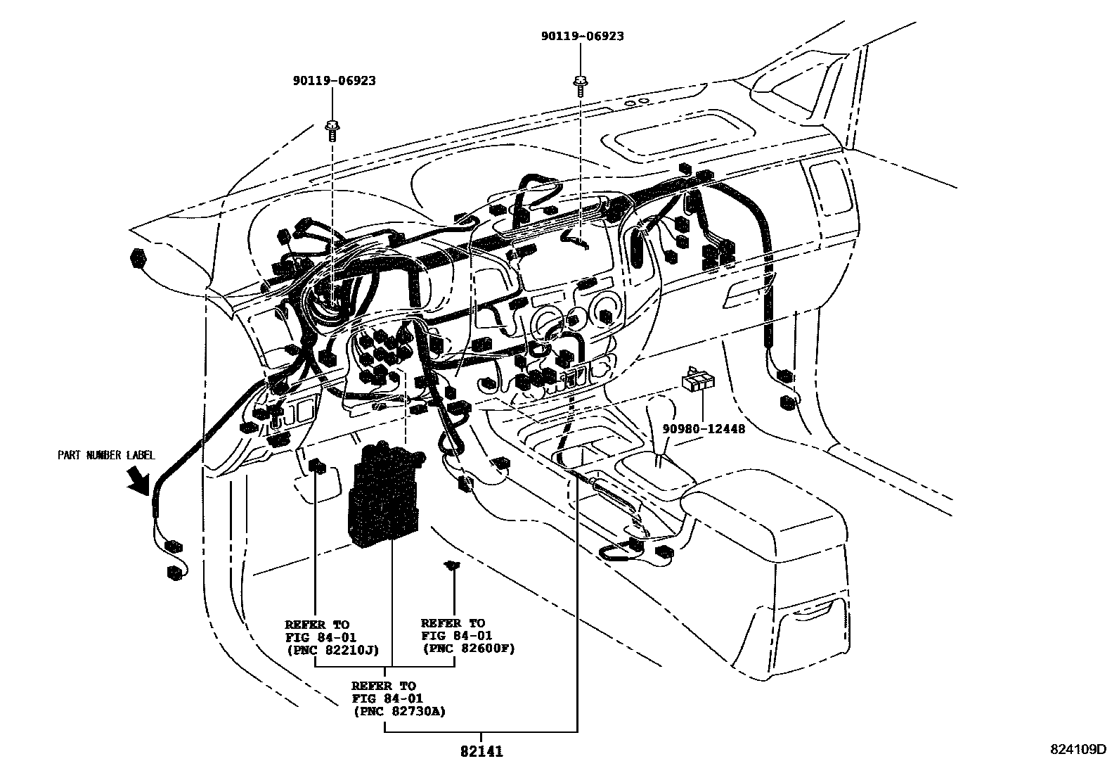 Toyota HILUX 线束和卡夹 EPC diagram — 824109D