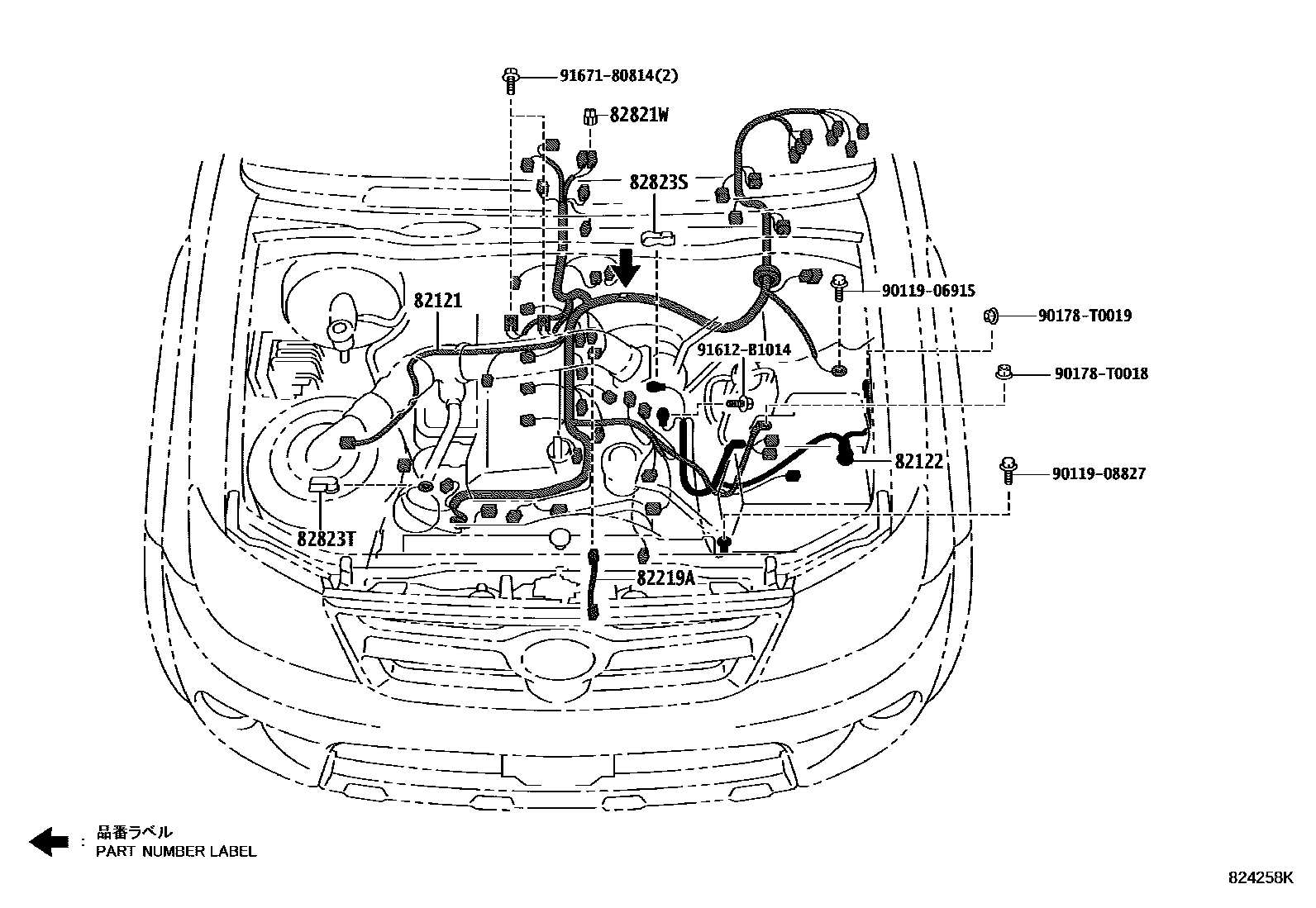 Toyota HILUX 线束和卡夹 EPC diagram — 824258K