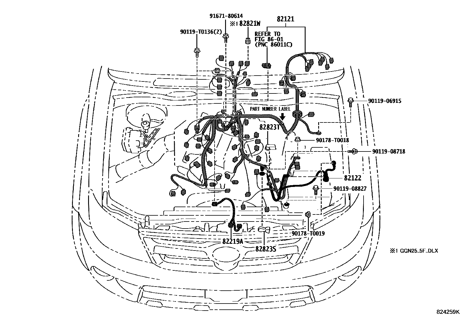 Toyota HILUX 线束和卡夹 EPC diagram — 824259K