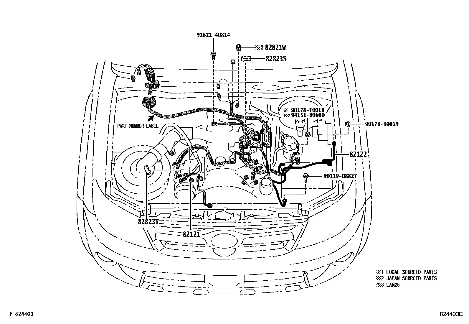 Toyota HILUX 线束和卡夹 EPC diagram — 824403E